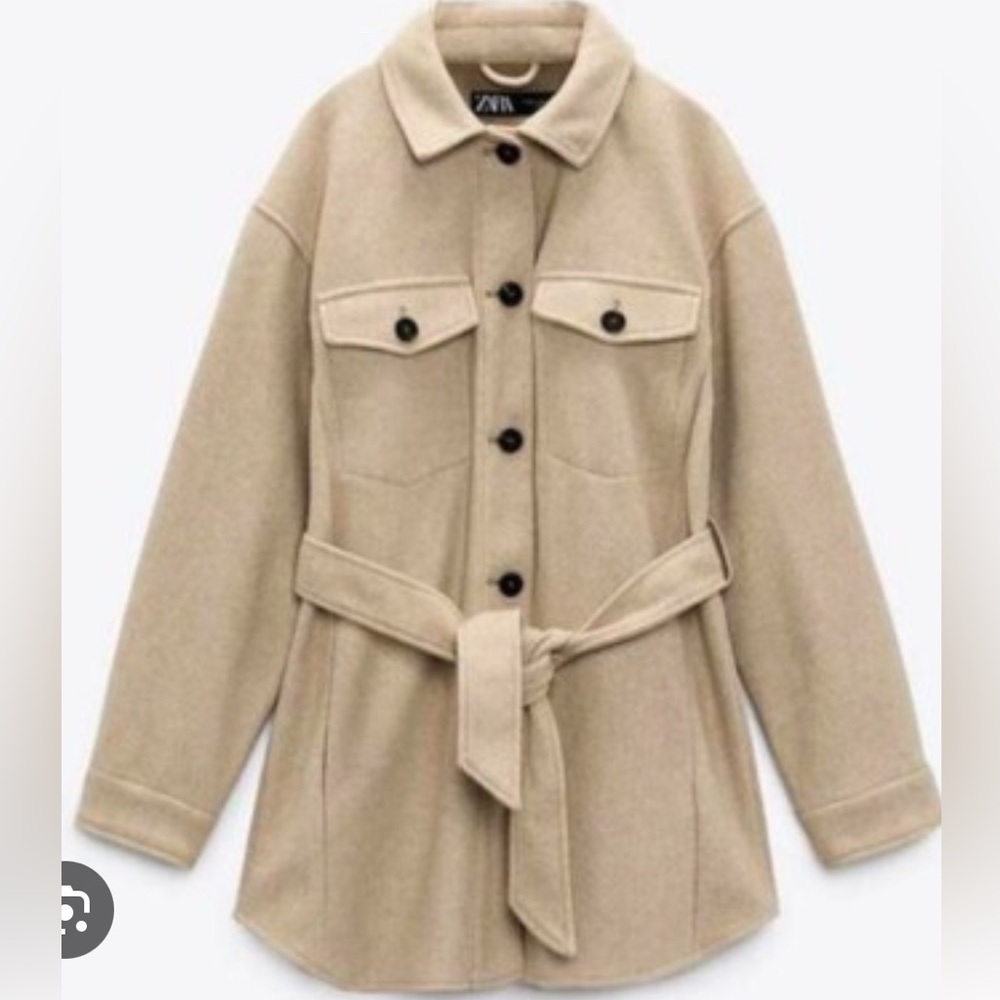Zara Women's Beige Belted Shacket